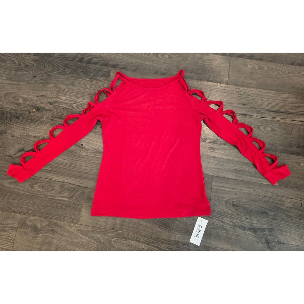 NWT Women's sz Medium Red Cold Shoulder Top Ladder Cut Out Sleeve Valentine's